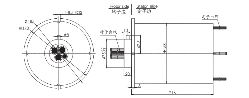 2M158045002M15804500系列500A過孔式大電流導(dǎo)電滑環(huán) 系列滑環(huán)外形圖紙