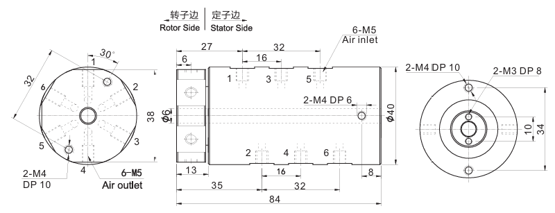 30060043006004系列4~6mm氣管6通路氣滑環(huán) 系列滑環(huán)外形圖紙