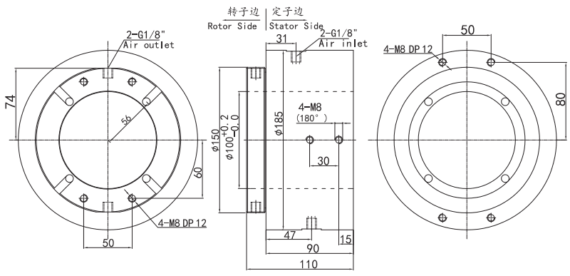 3100200631002006中空100mm氣動(dòng)旋轉(zhuǎn)接頭 系列滑環(huán)外形圖紙