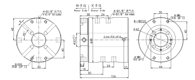 33040063304006中空30mm氣電滑環(huán) 系列滑環(huán)外形圖紙