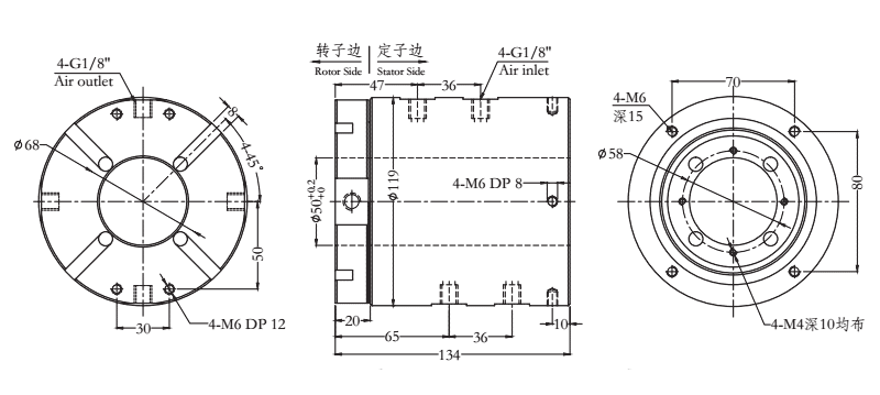 35040063504006中空50mm 4通路氣電滑環(huán) 系列滑環(huán)外形圖紙