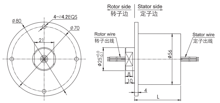 f056F056系列防水導(dǎo)電滑環(huán)(外徑56mm，IP65) 系列滑環(huán)外形圖紙