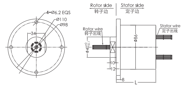 f086F086系列防水導(dǎo)電滑環(huán)(外徑86mm，IP65) 系列滑環(huán)外形圖紙