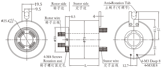 h2578H2578系列過(guò)孔導(dǎo)電滑環(huán) 系列滑環(huán)外形圖紙
