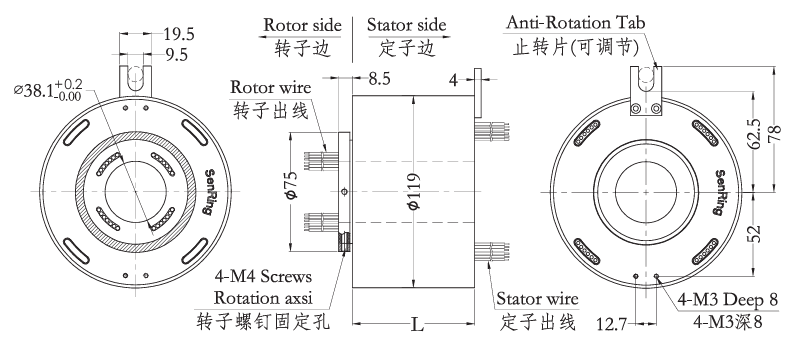 h38119H38119系列過孔導電滑環(huán) 系列滑環(huán)外形圖紙