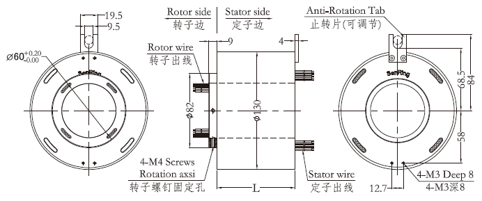 h60130H60130系列（過孔式、空心軸）滑環(huán) 系列滑環(huán)外形圖紙