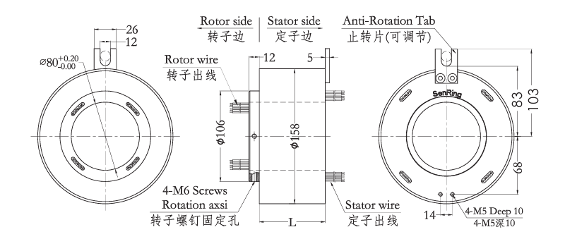 h80158H80158系列（過(guò)孔式、空心軸）滑環(huán) 系列滑環(huán)外形圖紙