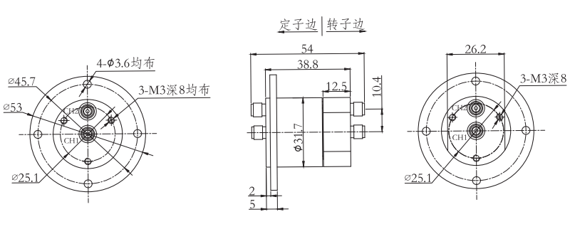 hf0218-31HF0218-31系列兩通道18GHz射頻旋轉連接器 系列滑環(huán)外形圖紙