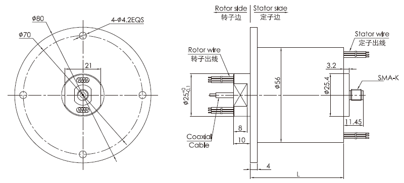 o056O056系列HD-SDI(1080P)高清滑環(huán) 系列滑環(huán)外形圖紙
