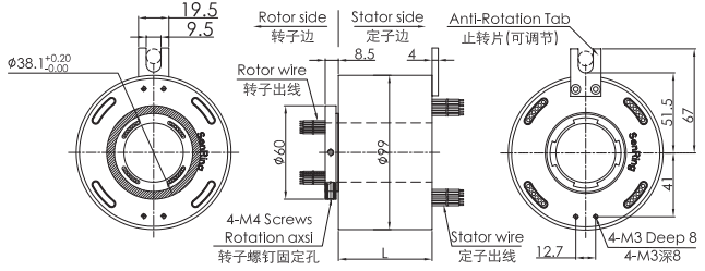 uh3899-01UH3899-01系列USB2.0滑環(huán)(USB旋轉(zhuǎn)連接器) 系列滑環(huán)外形圖紙